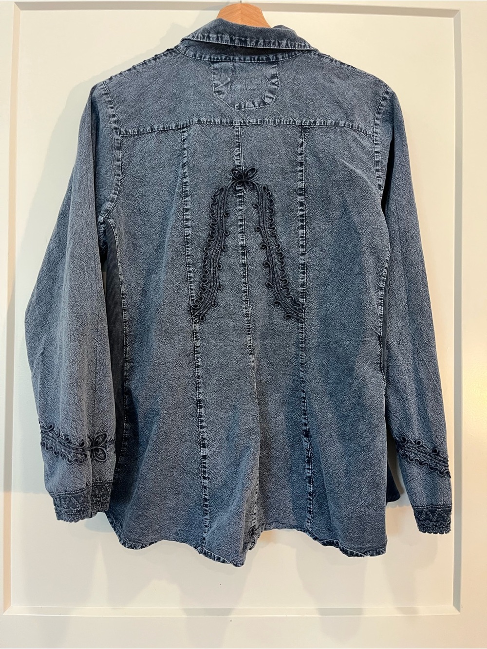 Caamano Y2K cotton embroidered blue peasant babydoll V neck Western Indie top L - Picture 10 of 12